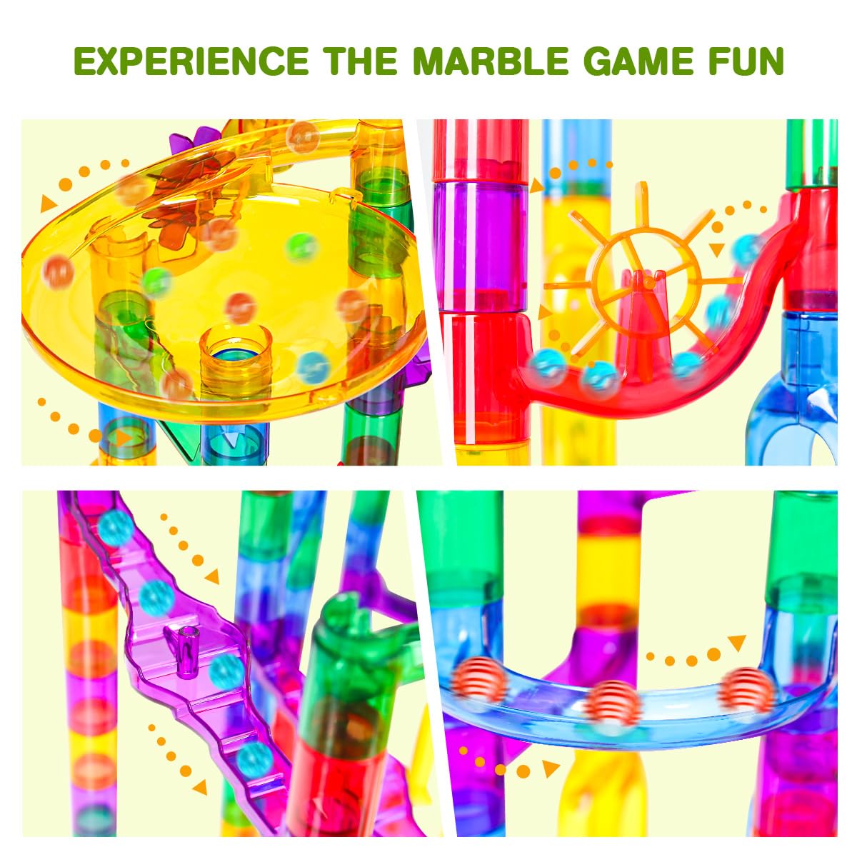 Meland translucent marble pieces let kids watch marbles travel inside.