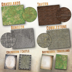 Melee Mats DND cobblestone double-sided map for street-level battles.