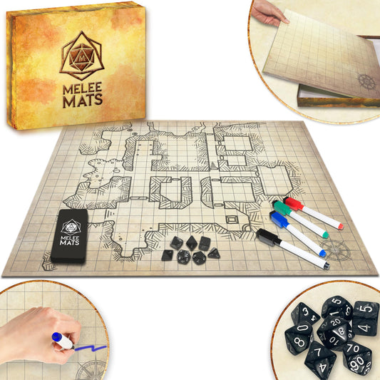 Melee Mats DND Map Starter Set double-sided grid for quick setup and clear battles.