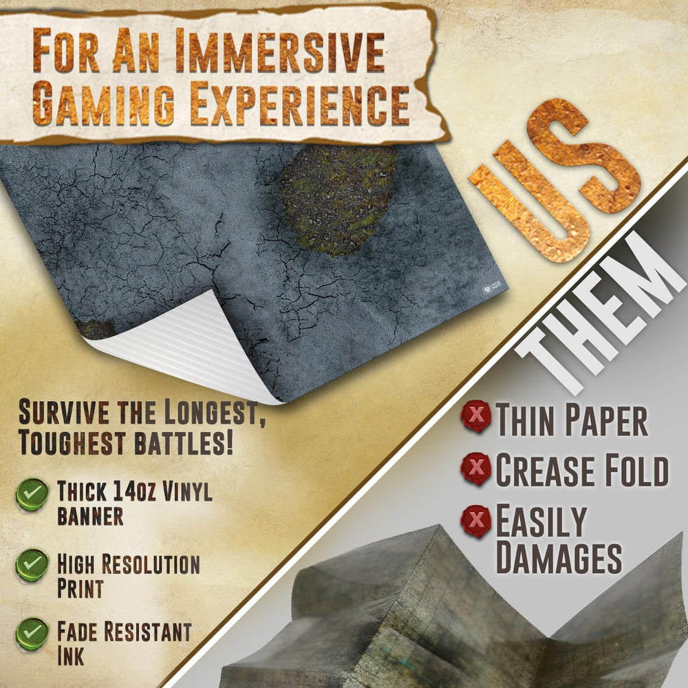 Melee Mats miniatures on a vibrant battleground enhance campaign immersion.
