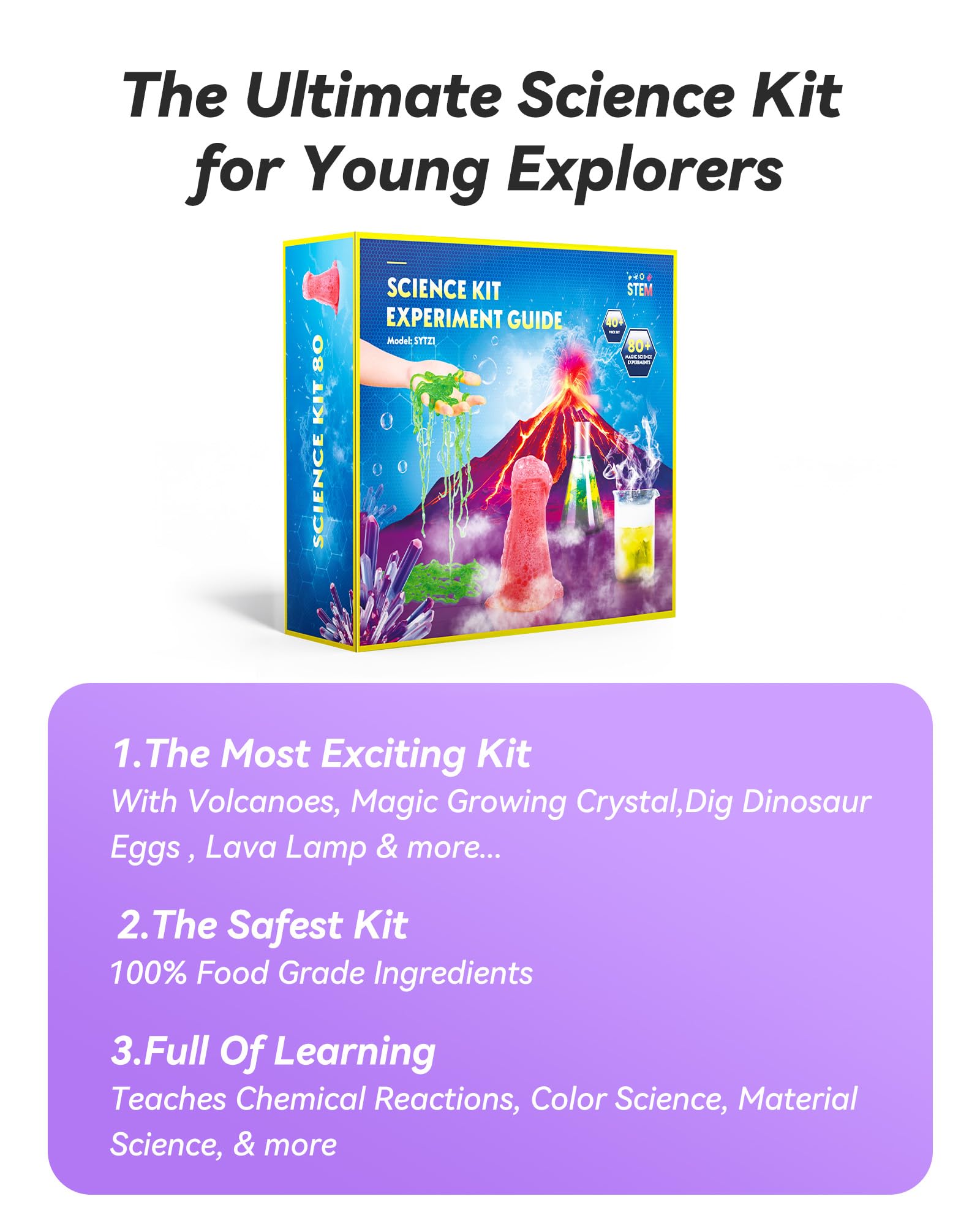 Melican 80+ Science Kit instruction manual guiding kids through experiments.