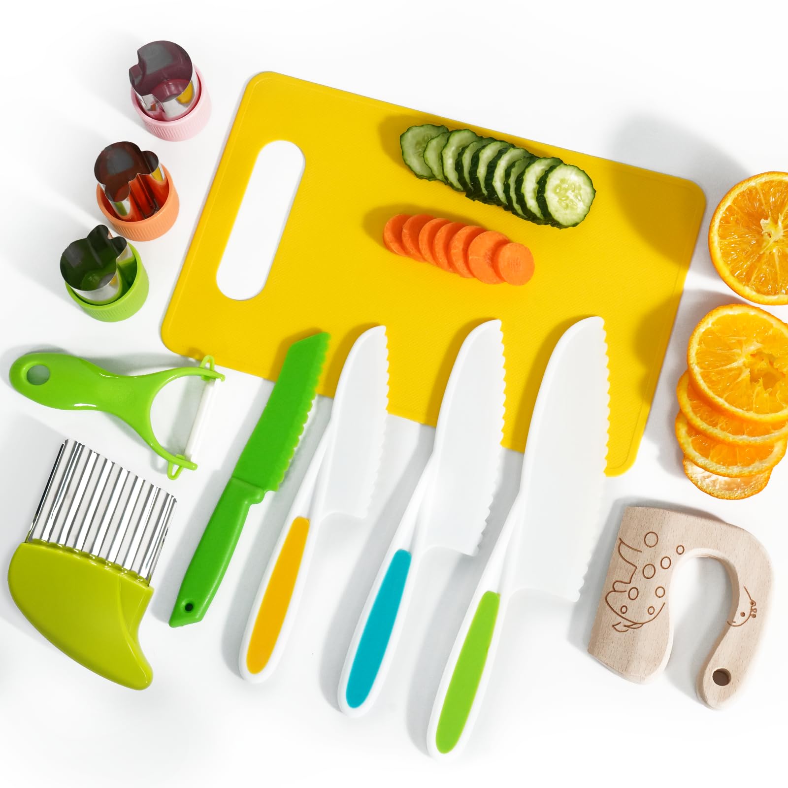 Melican kids kitchen knife set with cutting board for safe pretend cooking play