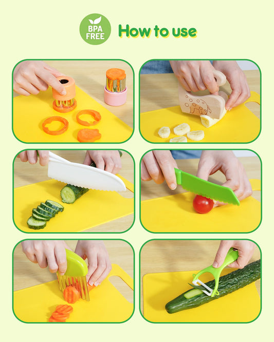 Melican plastic and wooden knives in a kid-friendly set for creative cooking