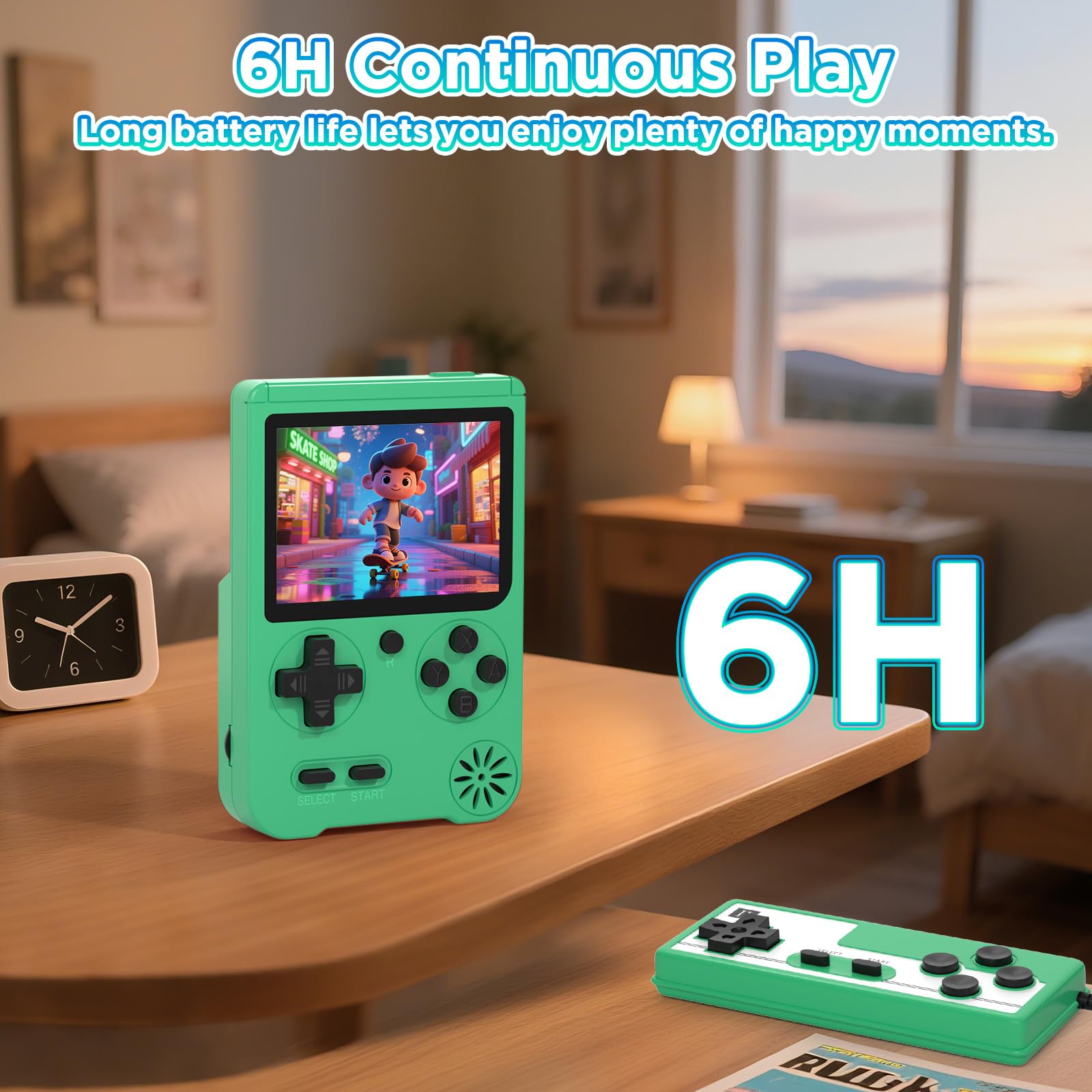 Meliif Retro Handheld Console game library screen with built-in titles