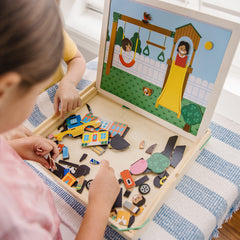 Close-up of 119 wooden magnets from Melissa & Doug set