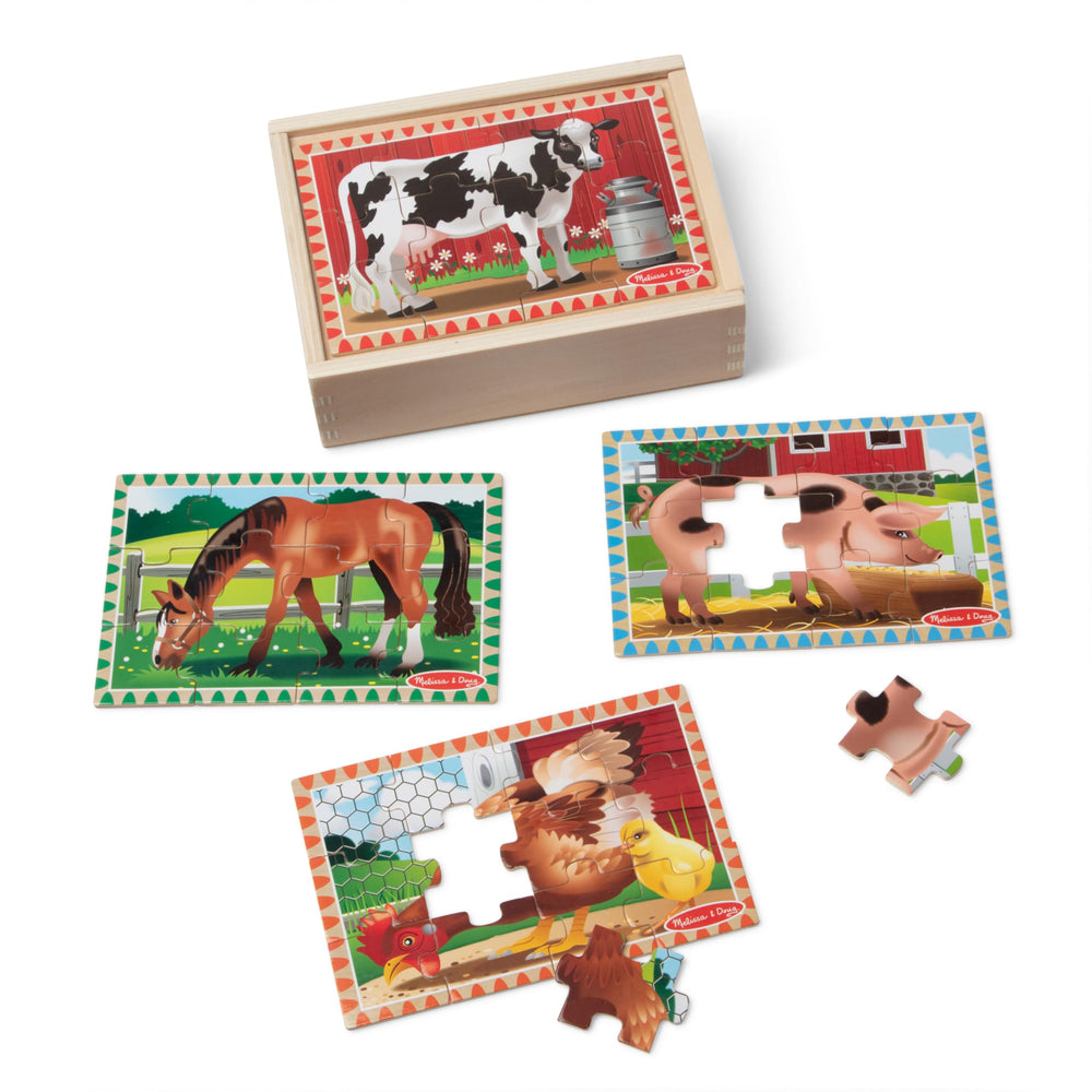 Melissa & Doug 4-in-1 farm puzzle storage box with four compartments for easy organization