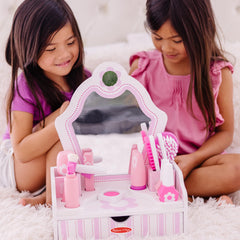 Melissa & Doug flip-top lotion bottle invites pretend skincare routines.