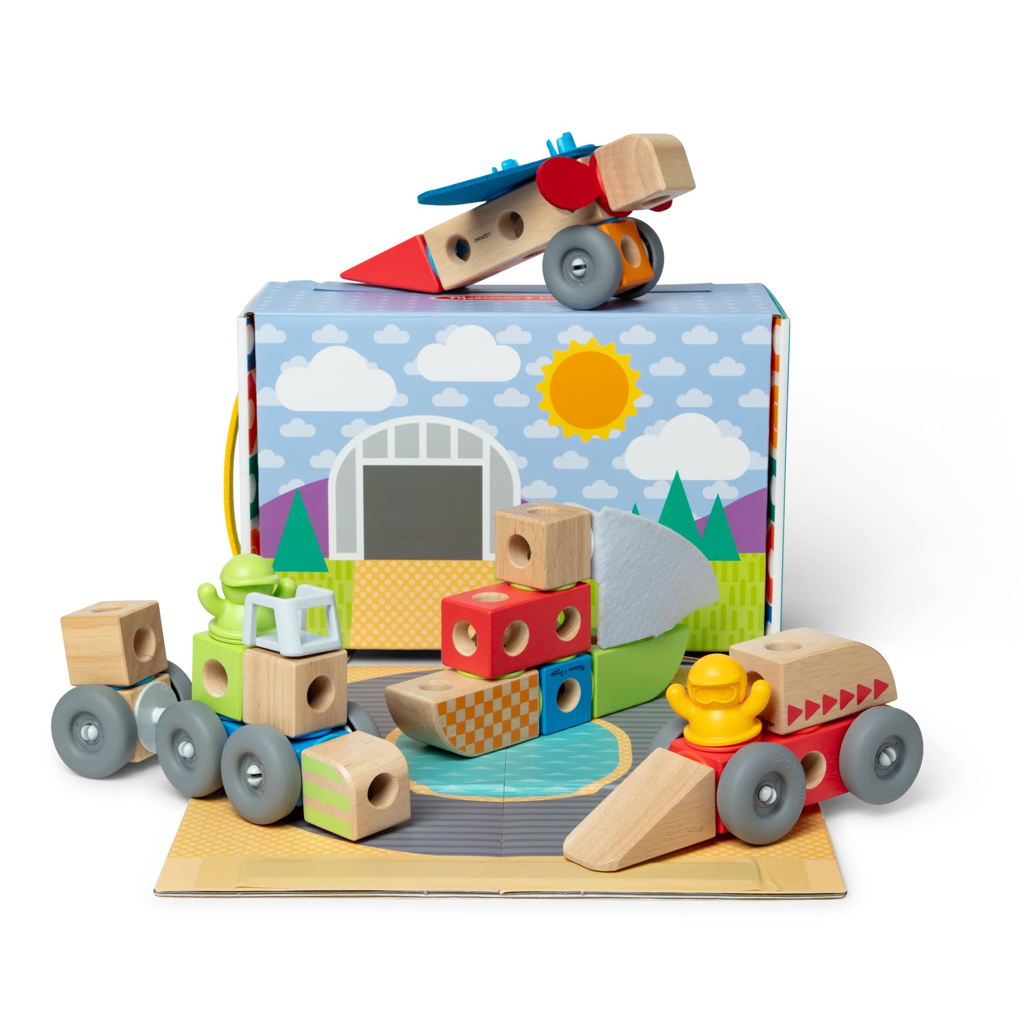 Melissa & Doug Blockables Vehicles sailboat with felt sail encourages imaginative play