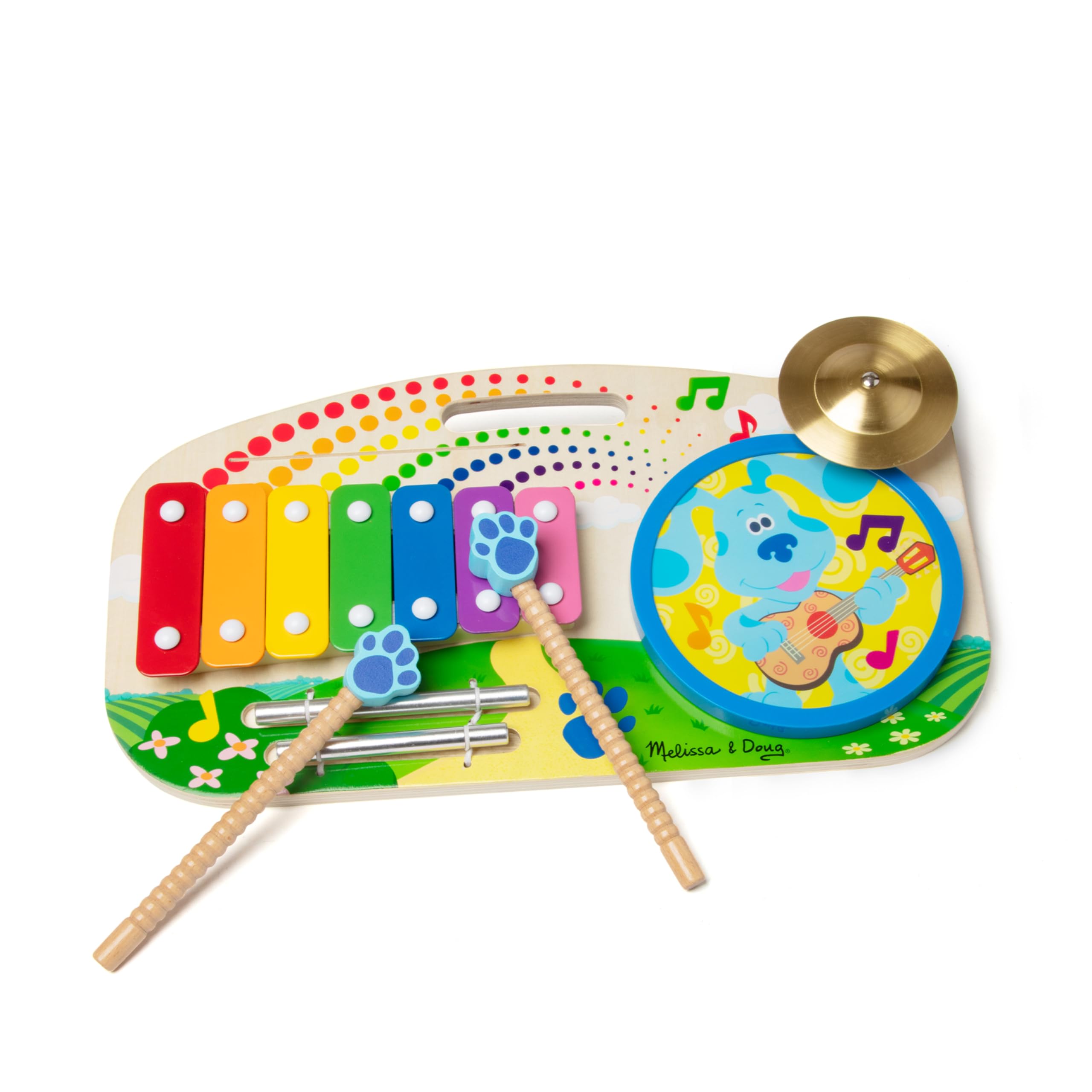 Melissa & Doug Blue's Clues & You wooden music board with drum, encouraging rhythm exploration