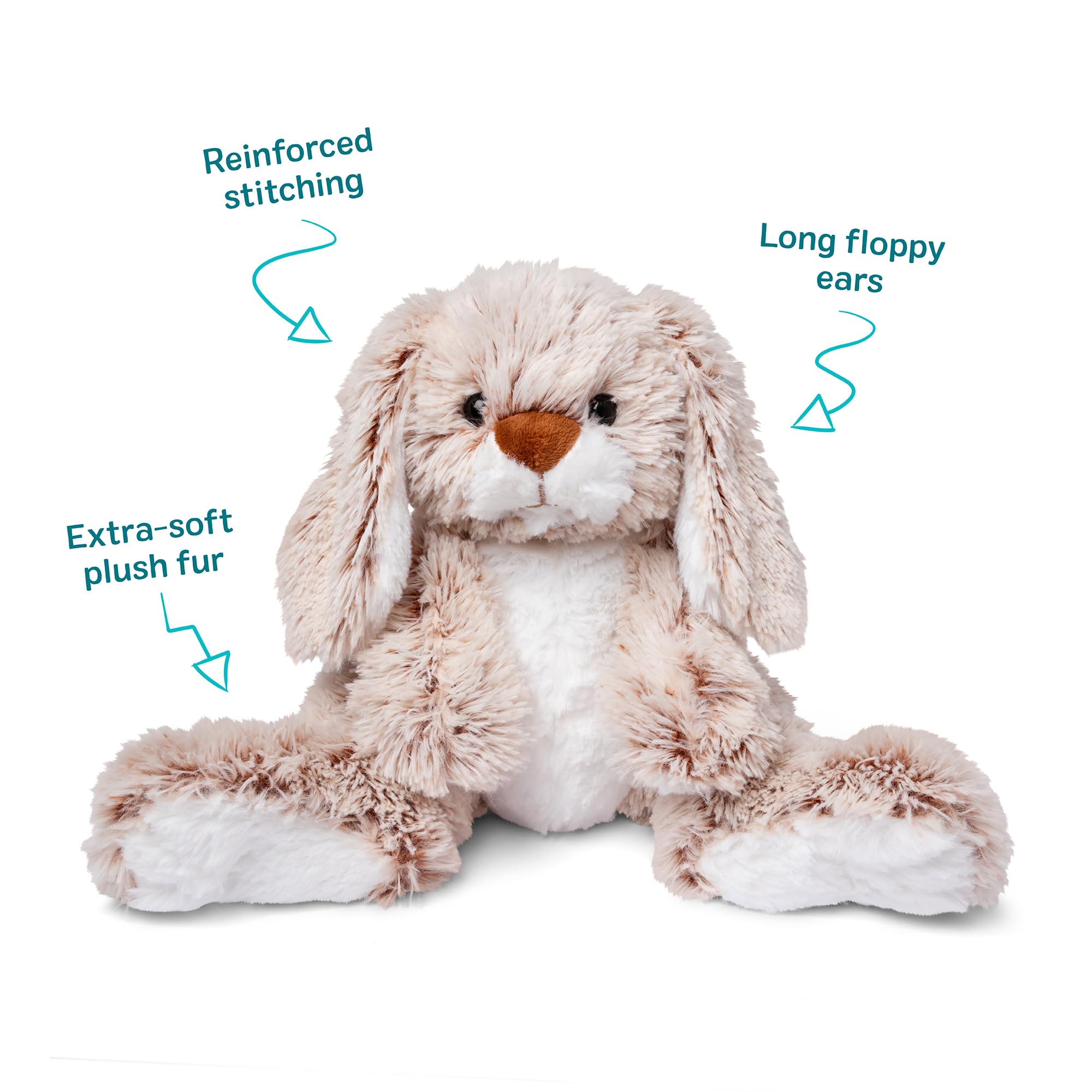 Burrow Bunny big feet and fuzzy finish invite tactile play
