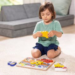 Melissa and Doug puzzle pieces stand up for tactile pretend play and storytelling.