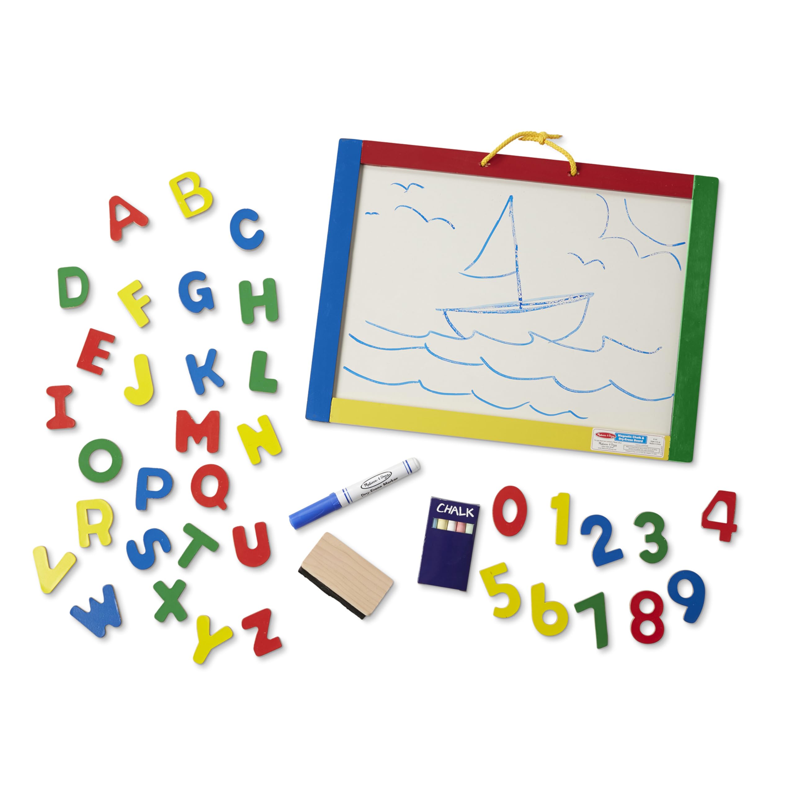 Colored chalk and dry-erase marker set for versatile art on the board.