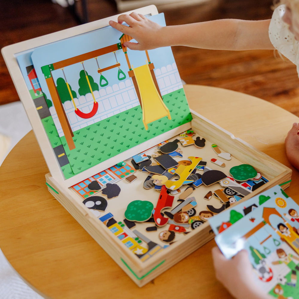 Colorful magnets and scenes promoting imaginative play with Melissa & Doug