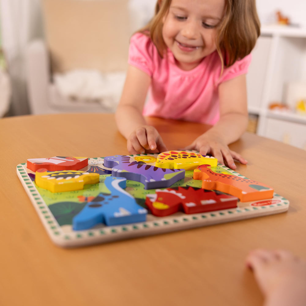 Melissa & Doug dino puzzle supports pretend play with upright dinosaur pieces