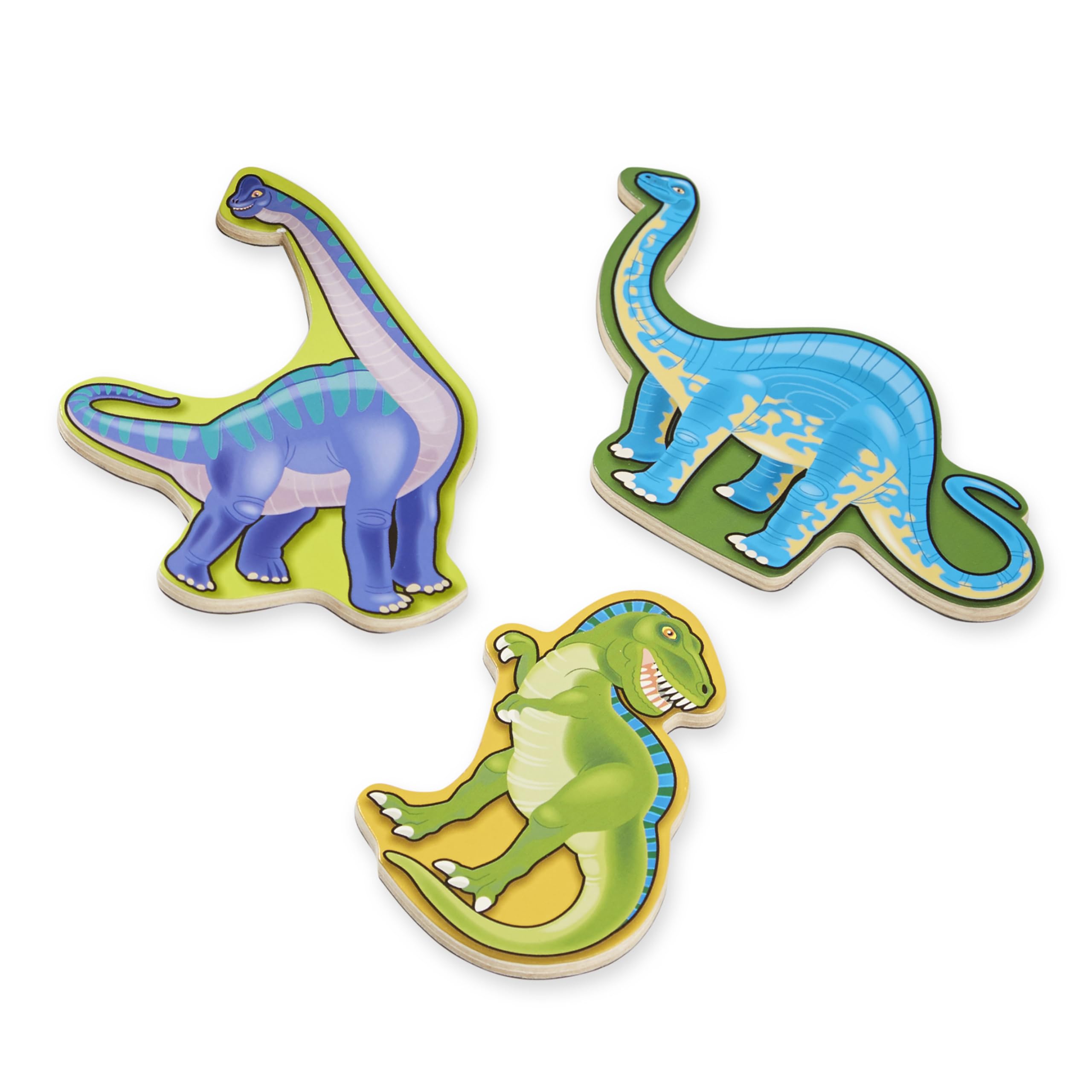 Close-up of Melissa & Doug dinosaur magnets with vibrant details