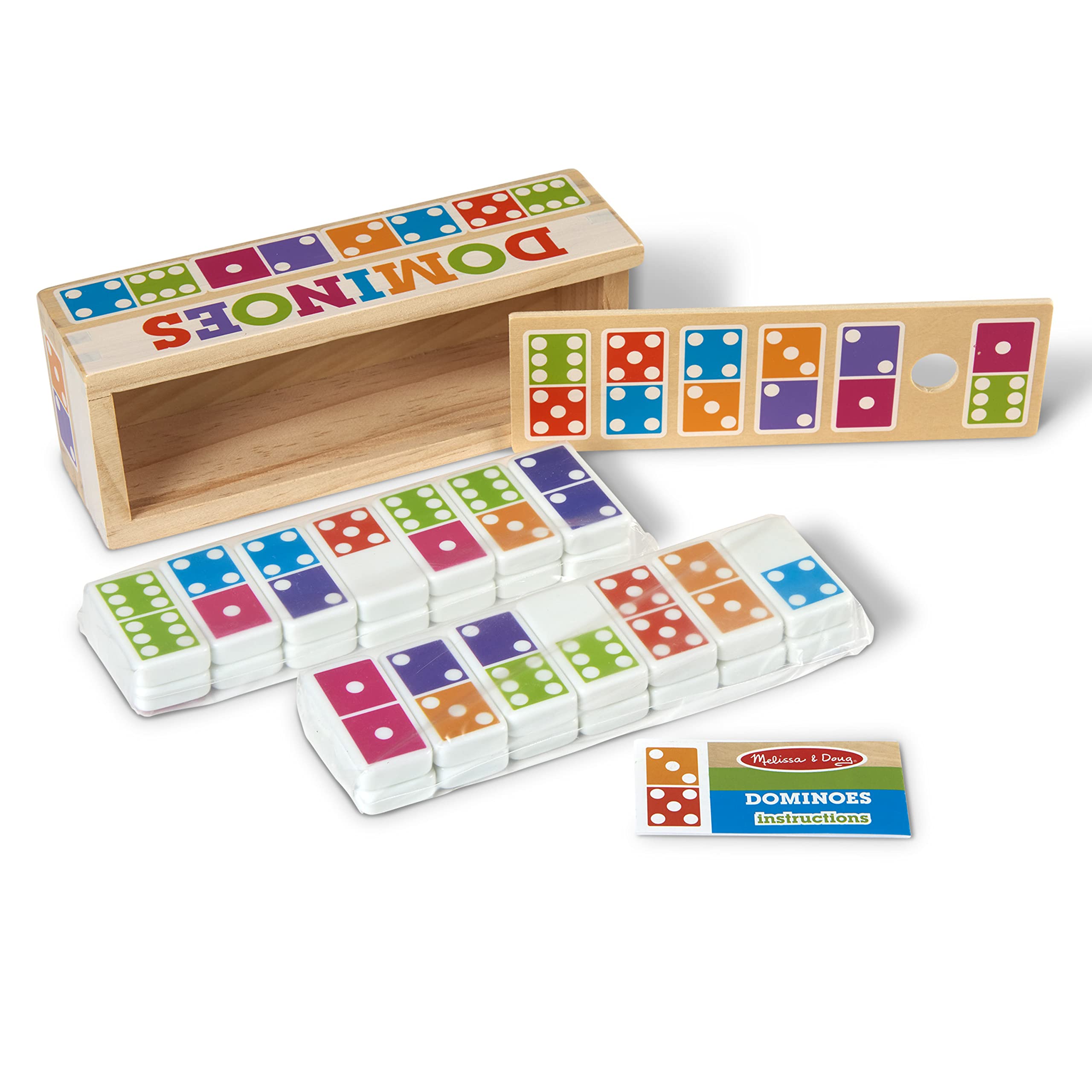 Melissa & Doug dominoes wooden box close-up showing craftsmanship
