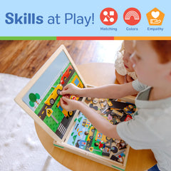 Double-sided school and town scenes background card from Melissa & Doug