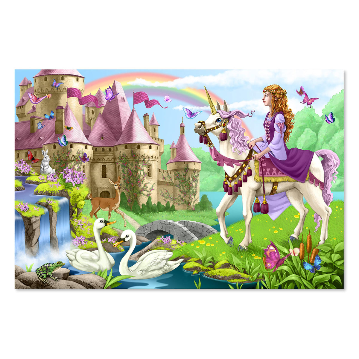 Melissa & Doug Fairy Tale Castle puzzle fully assembled, two-by-three feet, for imaginative play