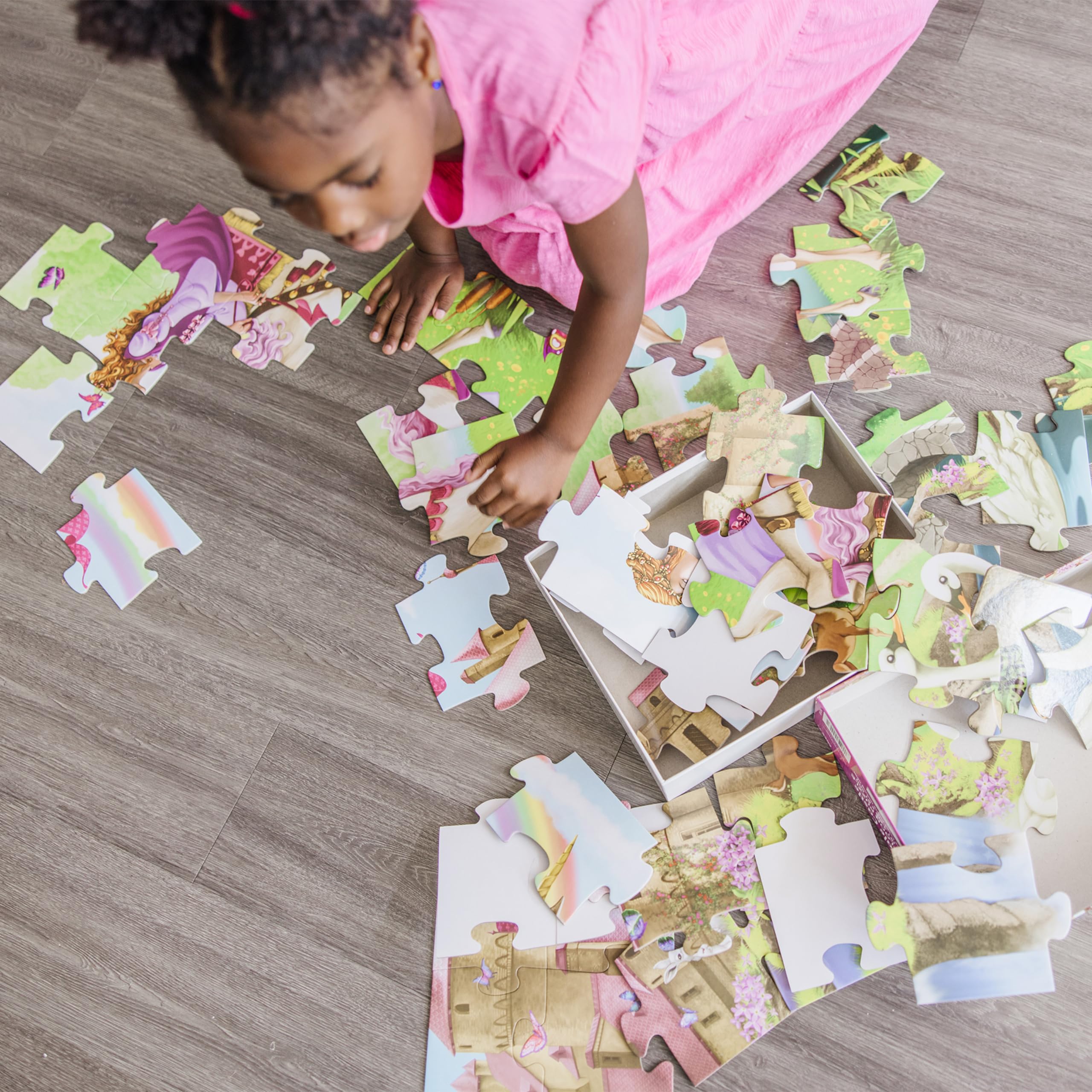 Melissa & Doug Fairy Tale Castle puzzle featuring princess charming on unicorn