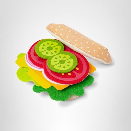 Melissa and Doug felt sandwich pretend-play setup highlights screen-free activity and motor skills.