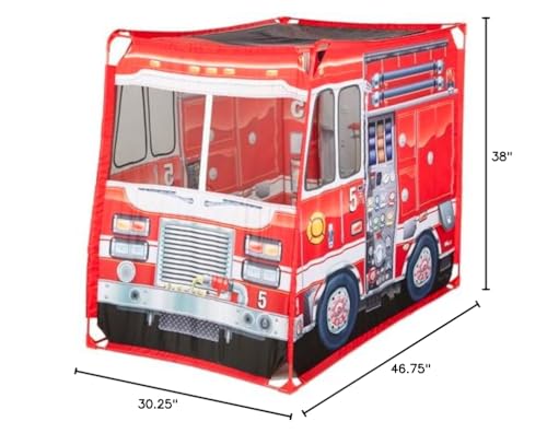 Melissa & Doug Fire Truck Play Tent vivid exterior artwork inspires storytelling.