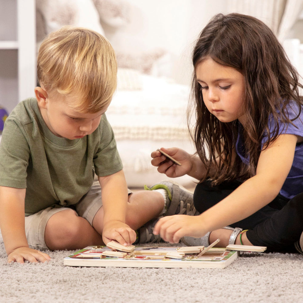 Melissa & Doug Hide and Seek Farm cat magnet enhances storytelling play.