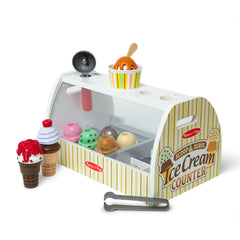 Melissa & Doug front view of ice cream counter showing colorful display and storage benefits