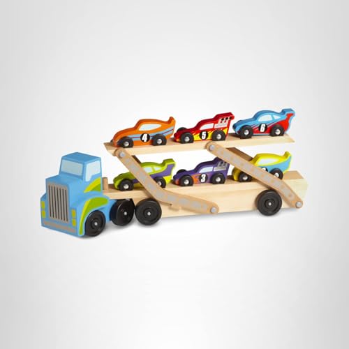 Melissa & Doug Mega Race-Car Carrier provides ample space for road-trip style stories and role play.
