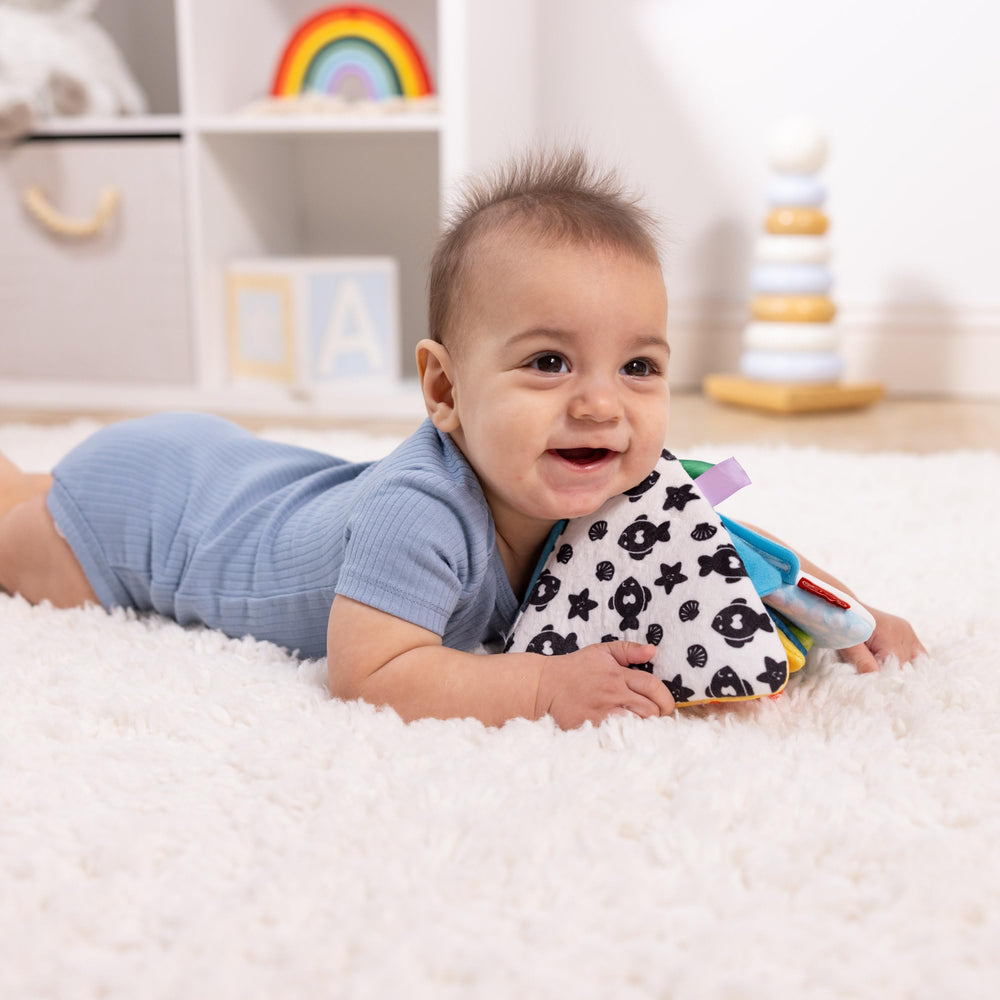 Melissa & Doug Ocean Tummy Time Triangle jellyfish with textured tabs ribbons