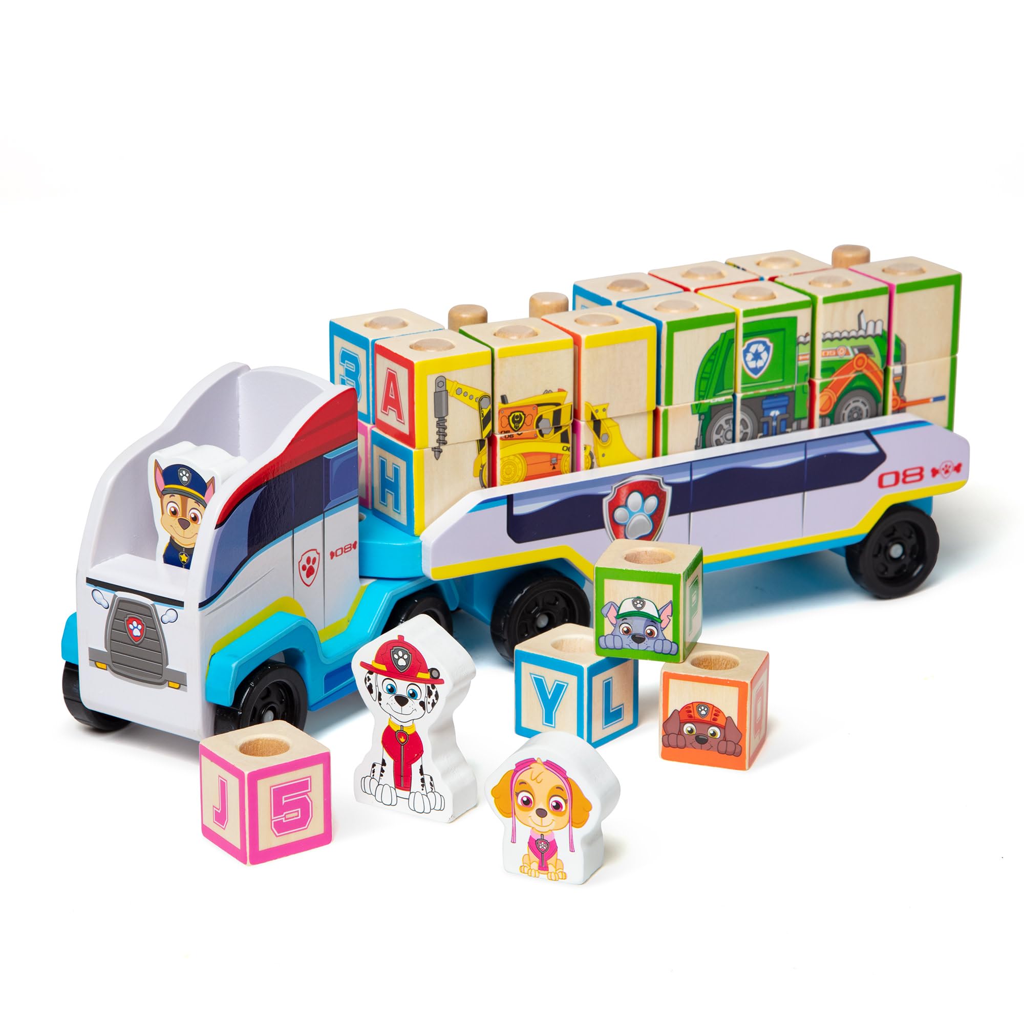 Melissa & Doug PAW Patrol block truck front view, ideal for early learning and imaginative play.