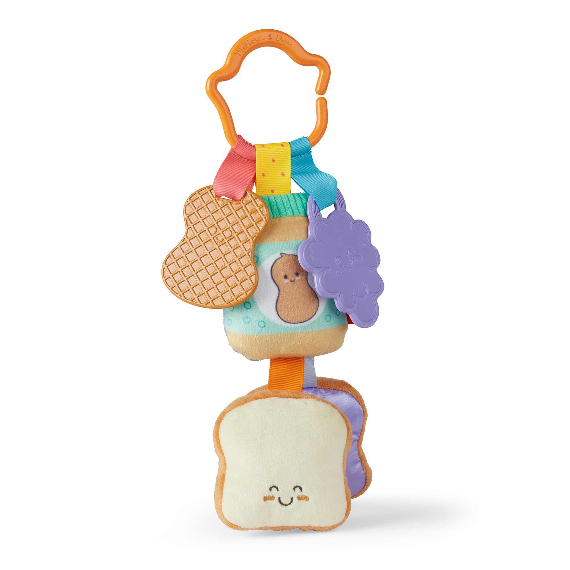 Melissa and Doug PB J clip-on toy with corduroy peanut butter texture for tactile exploration.