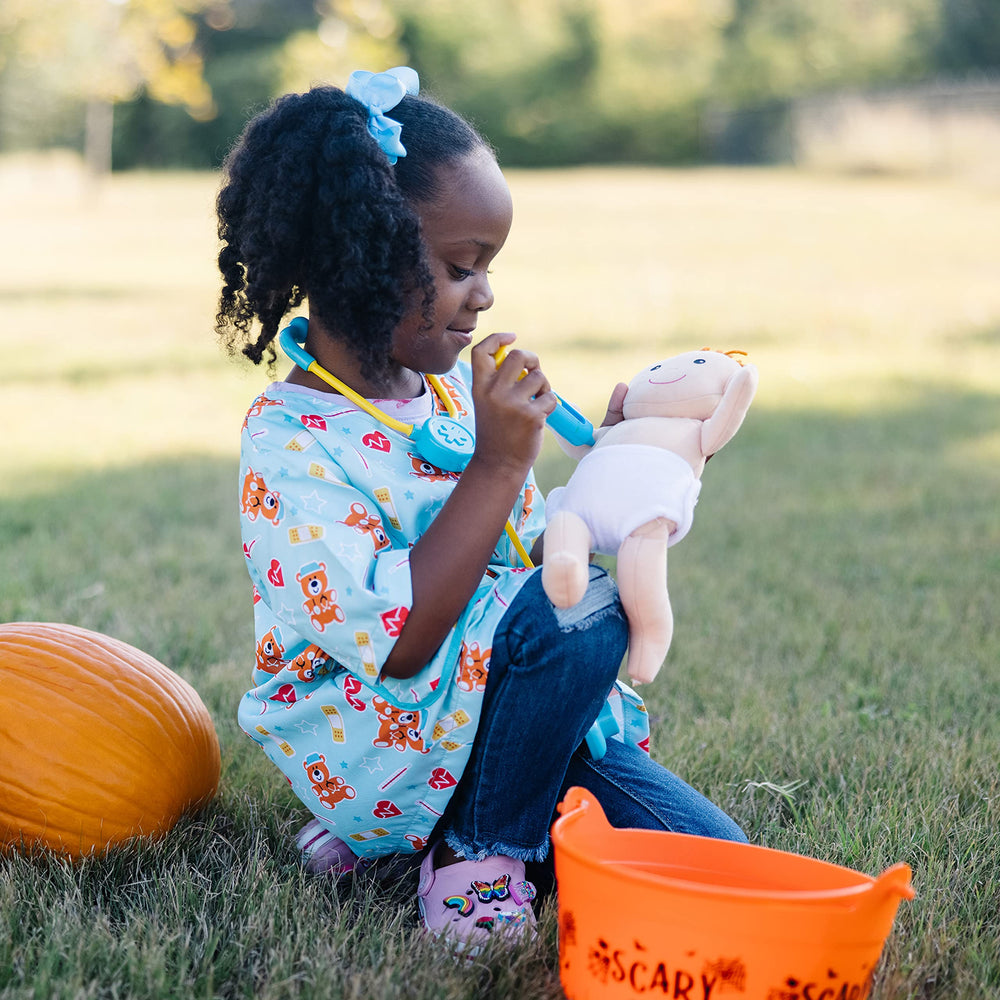 Melissa and Doug nurse costume with plush baby doll promotes gentle role-play interactions