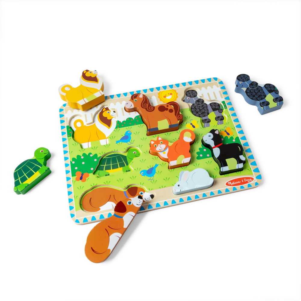 Melissa & Doug Pets wooden chunky puzzle cat piece boosts fine motor skills and imaginative play.