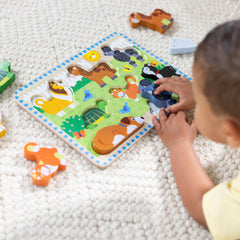 Melissa & Doug Pets wooden chunky puzzle rabbit piece boosts fine motor skills and imaginative play.