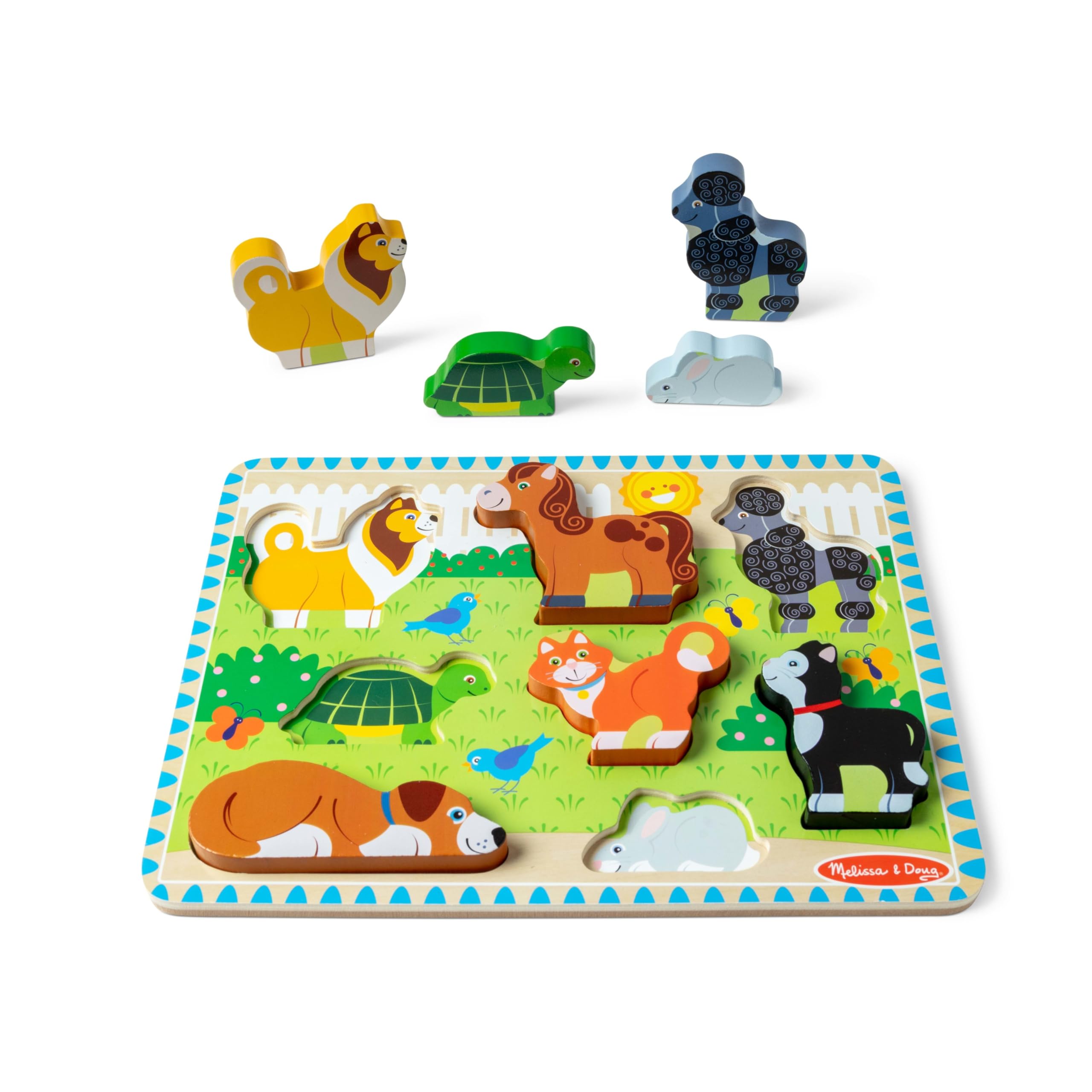 Melissa & Doug Pets wooden chunky puzzle turtle piece boosts fine motor skills and imaginative play.