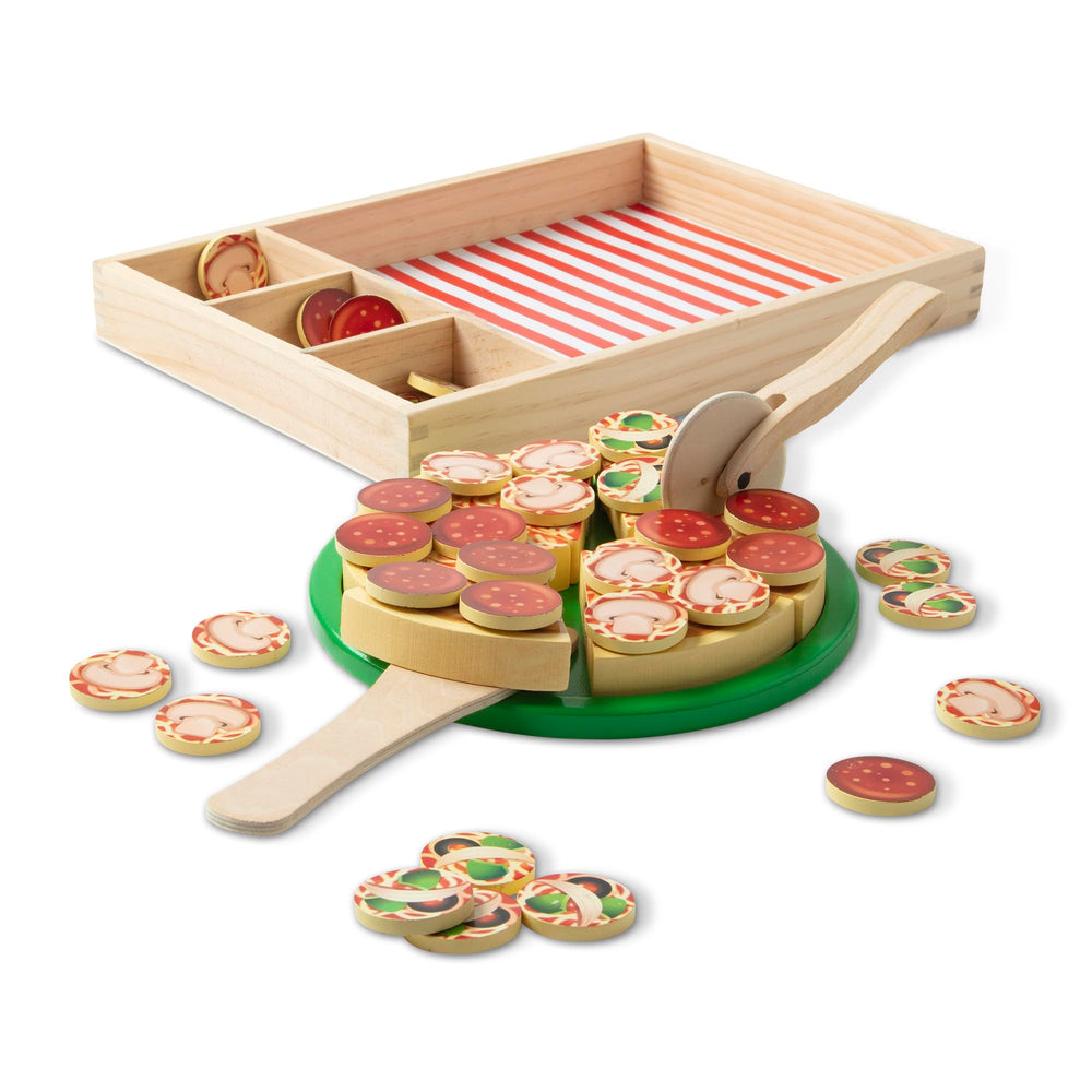 Melissa and Doug Pizza Party six-slice pizza assembly for imaginative pretend play