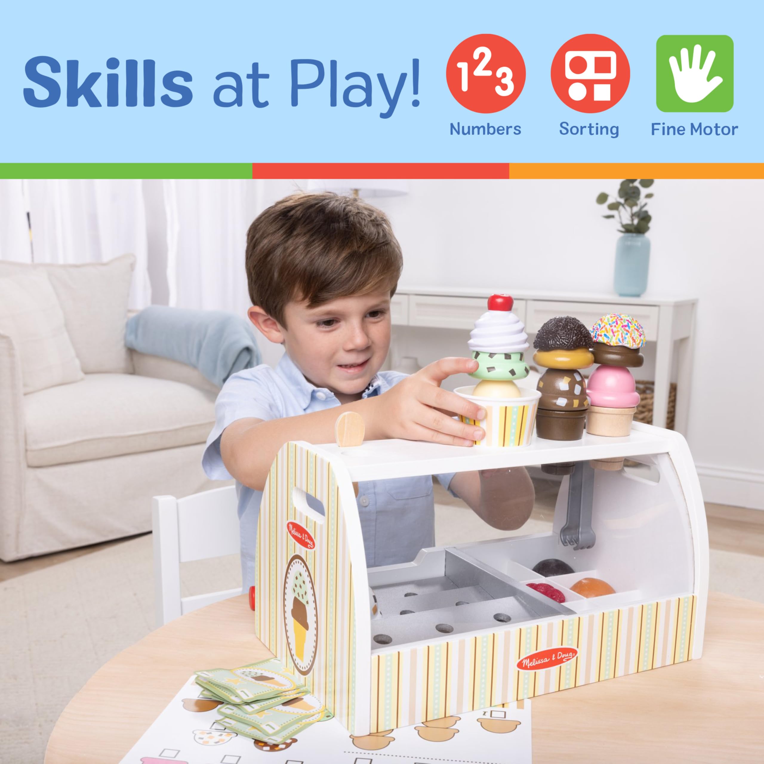 Melissa & Doug play money and menu card detail supporting counting and role-play skills