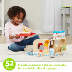 Melissa & Doug play money set for pretend checkout at the deli counter.