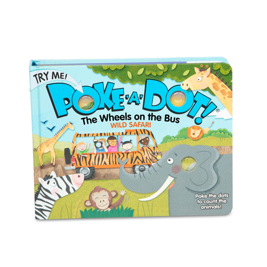 Melissa & Doug Poke-A-Dot Wheels on the Bus safari cover showing popping dots for counting