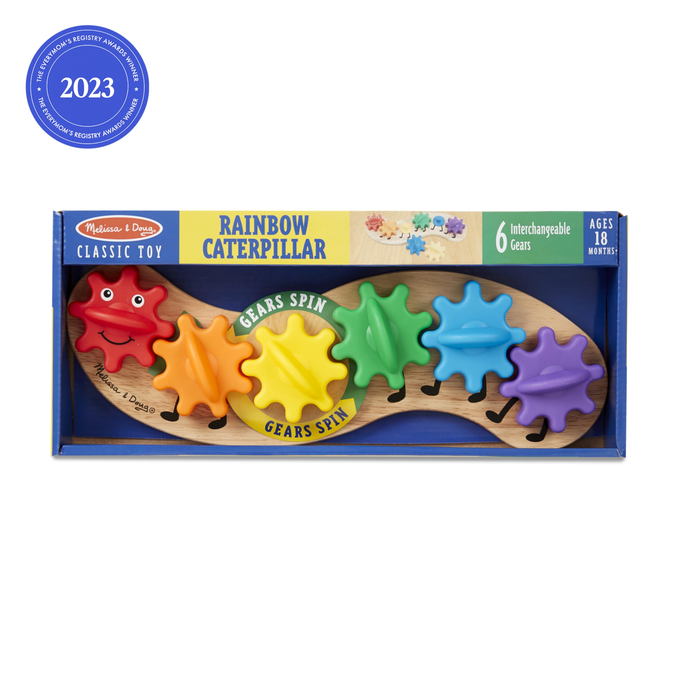 Melissa & Doug Rainbow Caterpillar Gear Toy close-up of the smiling red gear face.