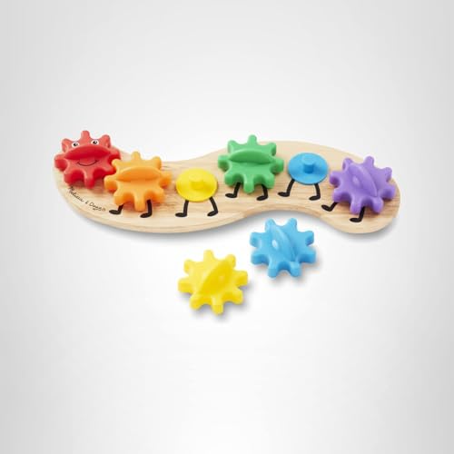 Melissa & Doug Rainbow Caterpillar Gear Toy designed for safe wooden construction.