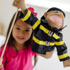 Melissa & Doug Rescue Puppet firefighter face encourages brave, imaginative play scenarios.