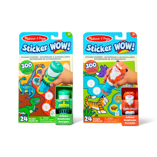 Melissa & Doug Sticker WOW Olive dinosaur stamp in action for playful stamping fun.