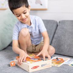 Melissa & Doug Wooden tray storage and display for organized play.