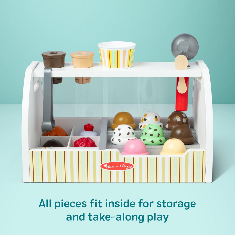 Melissa & Doug toppings and cones arranged to show variety and creative play options