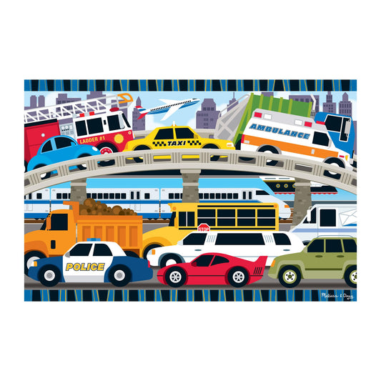 Melissa and Doug Traffic Jam cement truck image promotes hands-on recognition and motor play