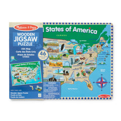 Melissa & Doug USA Map back board lists flags, birds, and mottos for extended play.