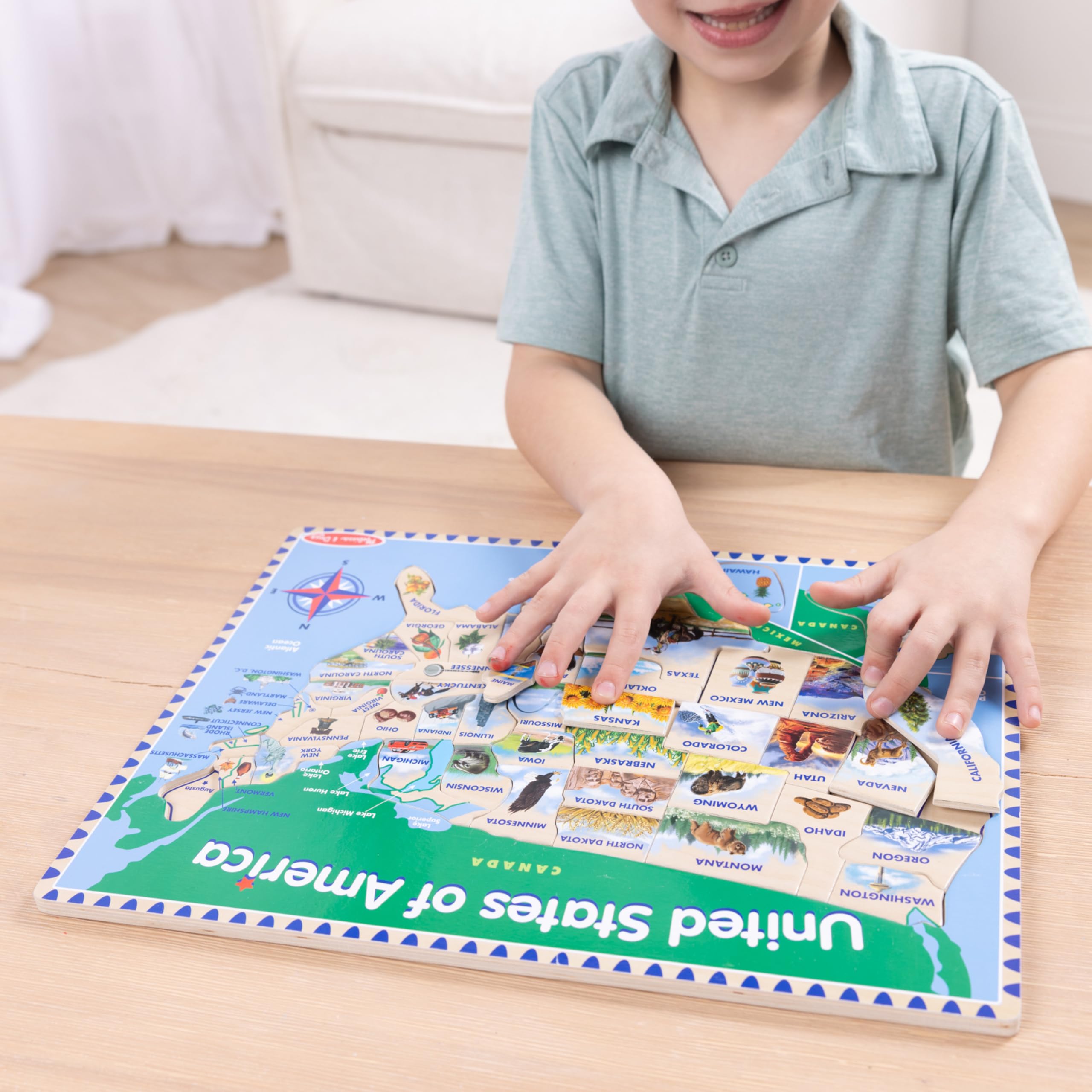 Melissa & Doug USA Map designed for ages 5 to 8 with engaging visuals.