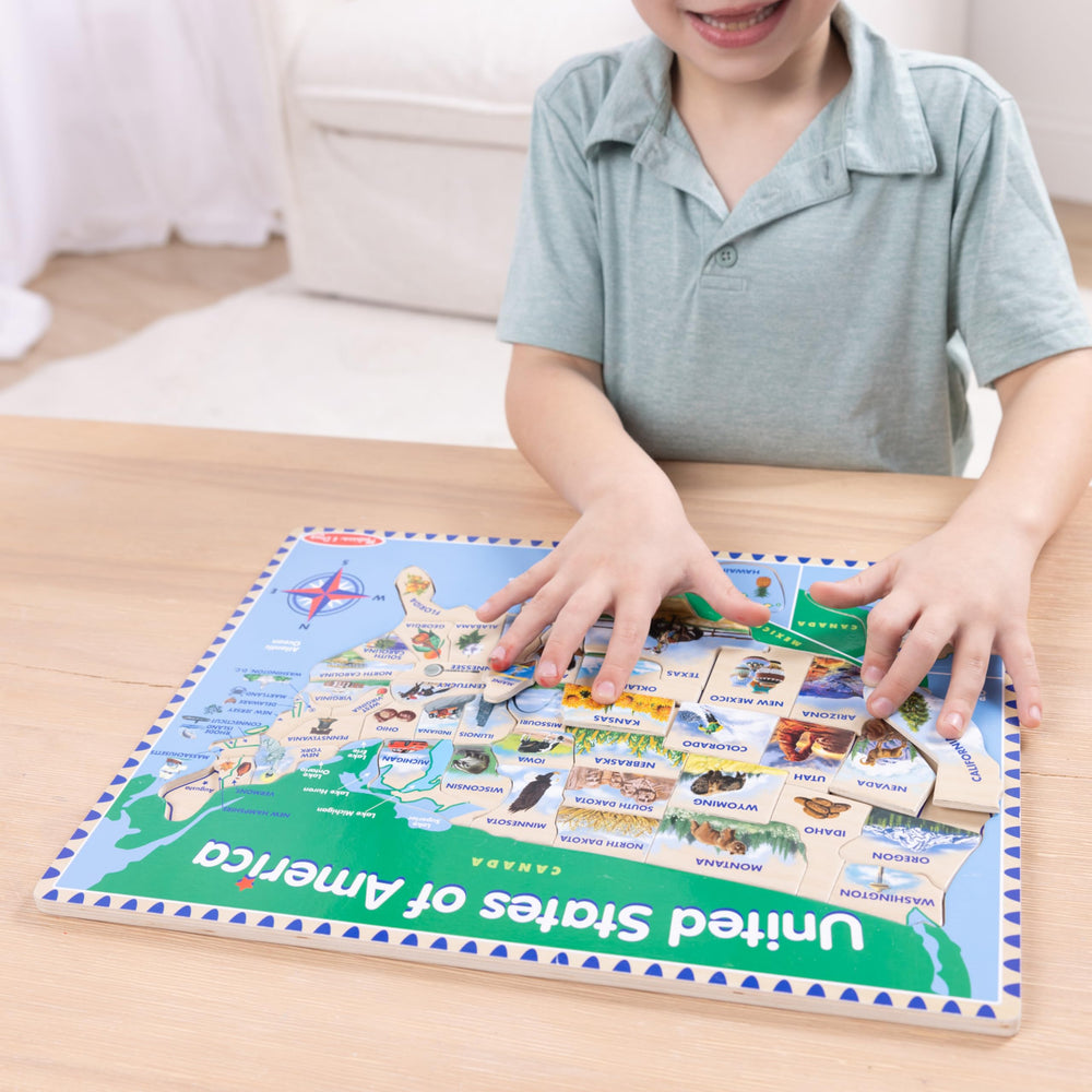 Melissa & Doug USA Map designed for ages 5 to 8 with engaging visuals.