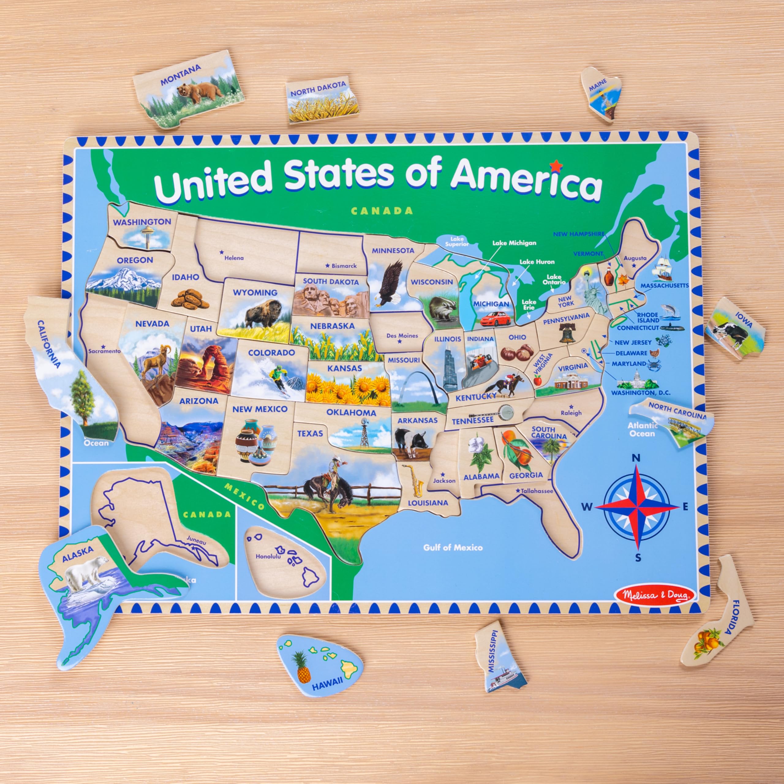 Melissa & Doug USA Map surface is easy to clean for quick setup.